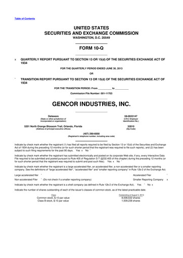 Miniature Gencor Industries
 10-Q Rapport trimestriel 2013 