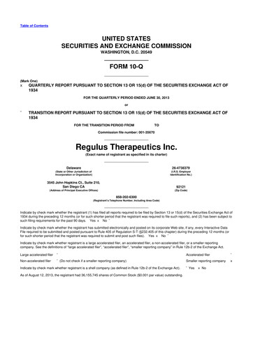 Thumbnail Regulus Therapeutics 10-Q Quarterly Report FY2013 