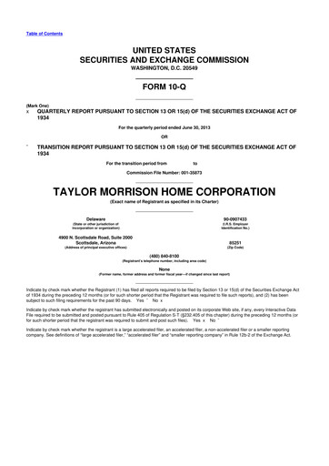 Thumbnail Taylor Morrison
 10-Q Quarterly Report FY2013 