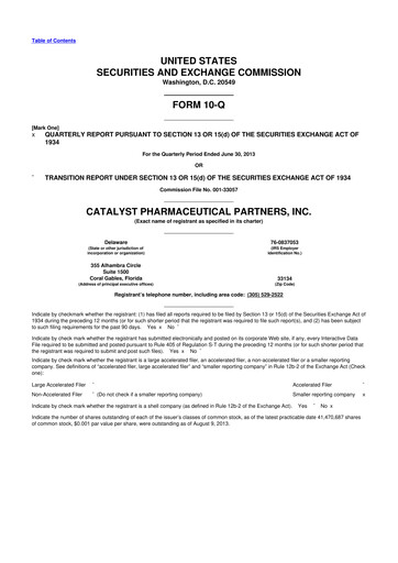 Thumbnail Catalyst Pharmaceuticals 10-Q Quarterly Report FY2013 