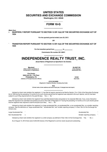 Thumbnail Independence Realty Trust
 10-Q Quarterly Report FY 