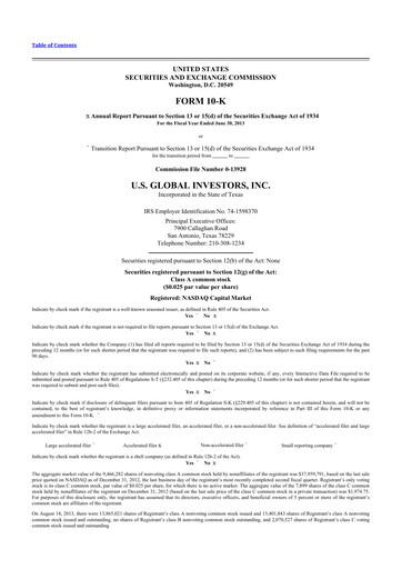 Thumbnail U.S. Global Investors 10-K Annual Report 2013