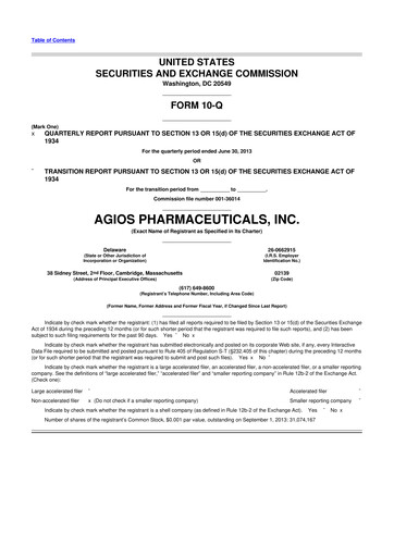 Miniature Agios Pharmaceuticals
 10-Q Rapport trimestriel 2013 