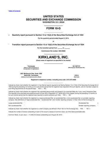 Thumbnail Kirkland's 10-Q Quarterly Report FY2013 