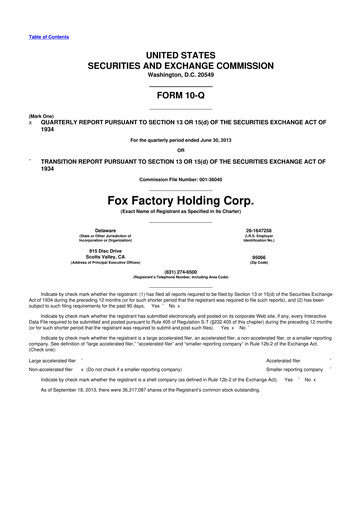 Thumbnail Fox Factory Holding 10-Q Quarterly Report FY2013 