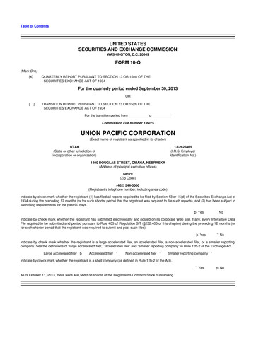 Thumbnail Union Pacific Corporation 10-Q Quarterly Report FY2013 