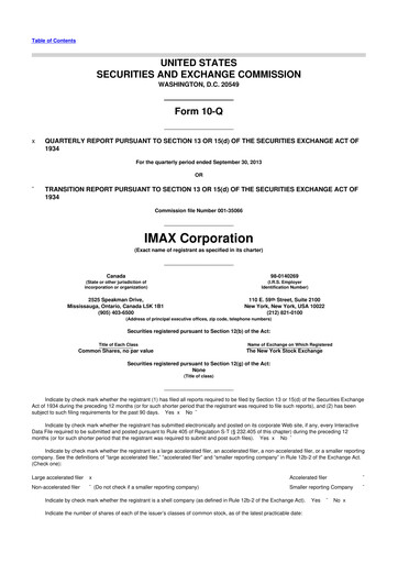 Thumbnail Imax Corp 10-Q Quarterly Report FY2013 