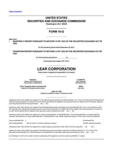 Thumbnail Lear Corporation
 10-Q Quarterly Report FY2013 