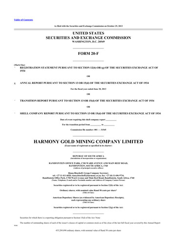 Vorschaubild Harmony Gold 20-F Jahresbericht 