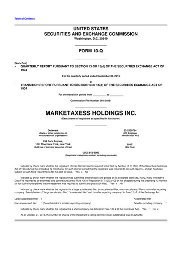 Thumbnail MarketAxess
 10-Q Quarterly Report FY2013 