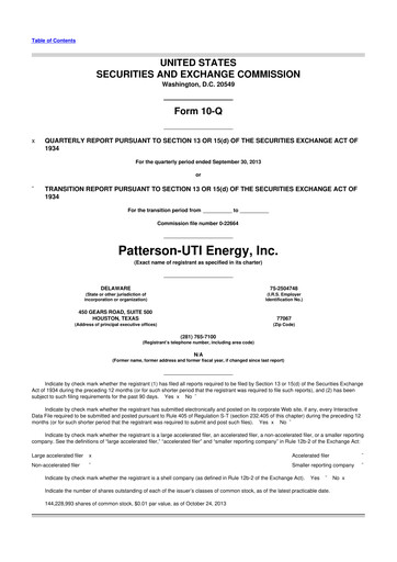 Thumbnail Patterson-UTI Energy 10-Q Quarterly Report FY2013 