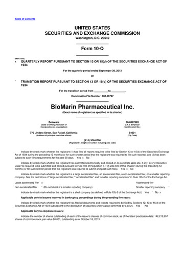 Thumbnail BioMarin Pharmaceutical 10-Q Quarterly Report FY2013 