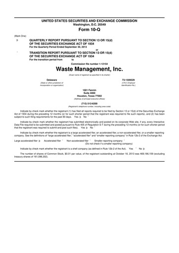 Thumbnail Waste Management 10-Q Quarterly Report FY2013 
