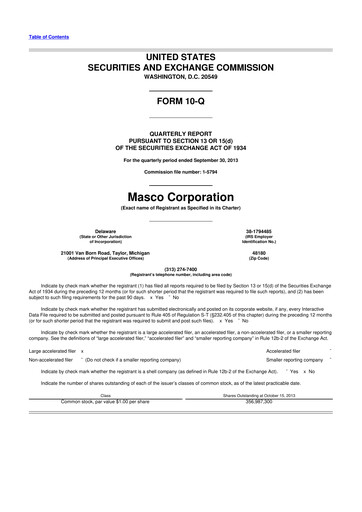 Miniature Masco 10-Q Rapport trimestriel 2013 