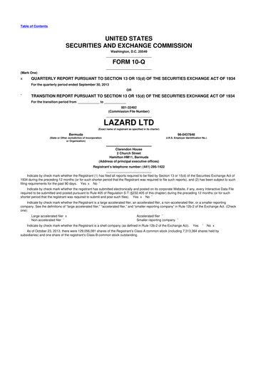 Thumbnail Lazard 10-Q Quarterly Report FY2013 