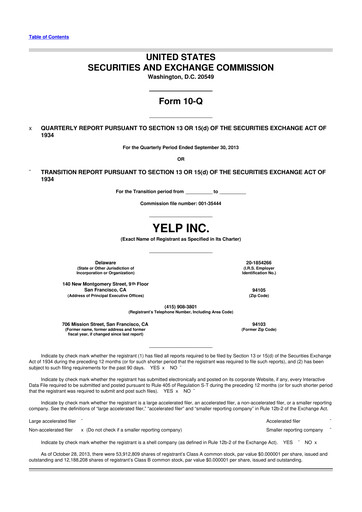 Thumbnail Yelp 10-Q Quarterly Report FY2013 