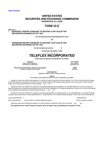 Thumbnail Teleflex 10-Q Quarterly Report FY2013 