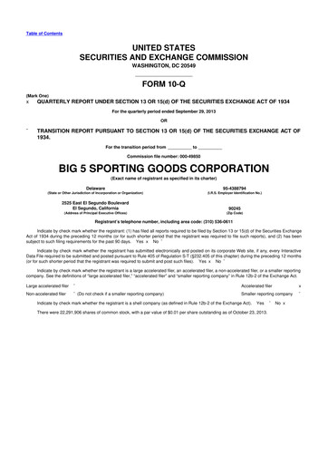 Thumbnail Big 5 Sporting Goods 10-Q Quarterly Report FY2013 