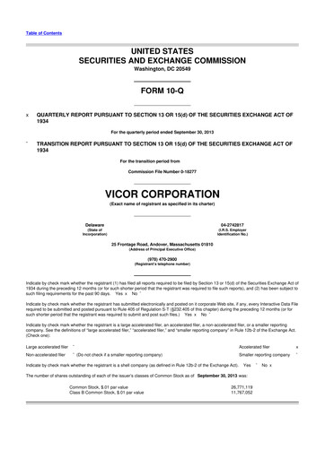 Miniature Vicor
 10-Q Rapport trimestriel 2013 