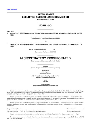 Miniature Strategy 
 (MicroStrategy) 10-Q Rapport trimestriel 2013 