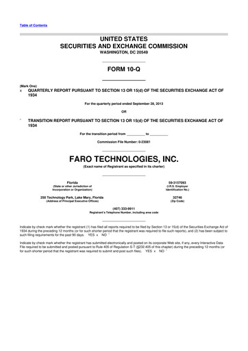 Miniature Faro Technologies
 10-Q Rapport trimestriel 2013 