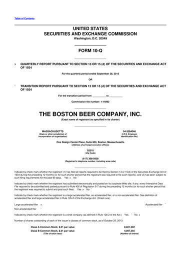 Thumbnail Boston Beer Company 10-Q Quarterly Report FY2013 