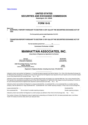 Thumbnail Manhattan Associates
 10-Q Quarterly Report FY2013 