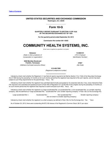 Thumbnail Community Health Systems
 10-Q Quarterly Report FY2013 