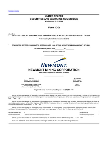 Thumbnail Newmont 10-Q Quarterly Report FY2013 