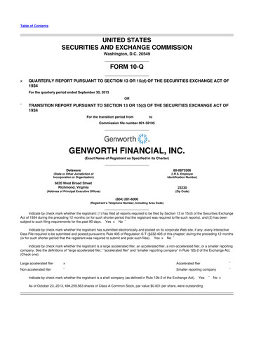 Miniature Genworth Financial
 10-Q Rapport trimestriel 2013 