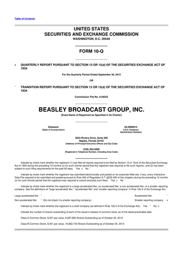 Thumbnail Beasley Broadcast Group
 10-Q Quarterly Report FY2013 