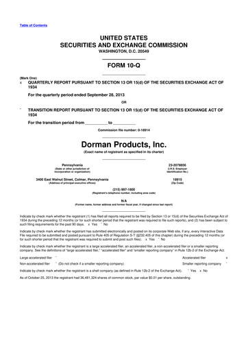 Thumbnail Dorman Products 10-Q Quarterly Report FY2013 