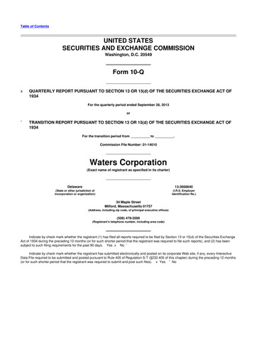 Thumbnail Waters Corporation 10-Q Quarterly Report FY2013 