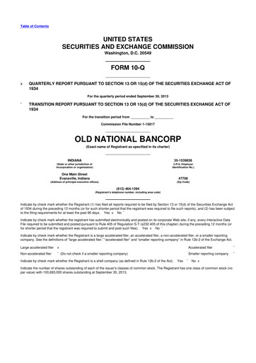 Thumbnail Old National Bank
 10-Q Quarterly Report FY2013 