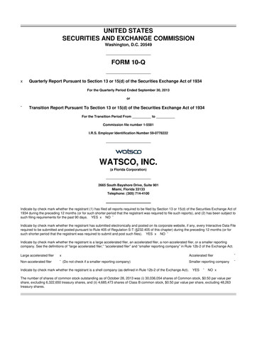 Thumbnail Watsco
 10-Q Quarterly Report FY2013 