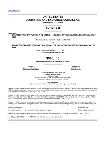 Miniature NVR 10-Q Rapport trimestriel 2013 