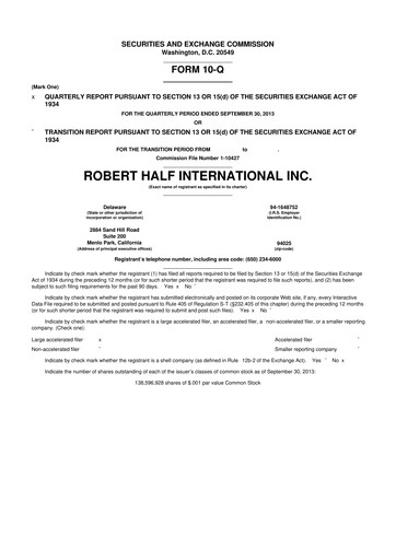 Miniature Robert Half 10-Q Rapport trimestriel 2013 
