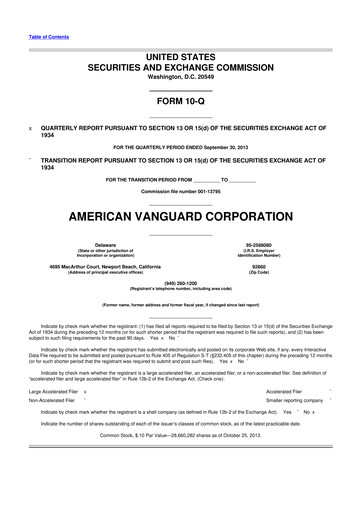 Miniature American Vanguard 10-Q Rapport trimestriel 2013 