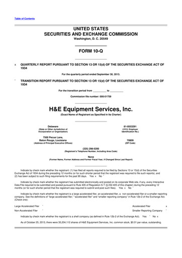 Thumbnail H&E Equipment Services 10-Q Quarterly Report FY 