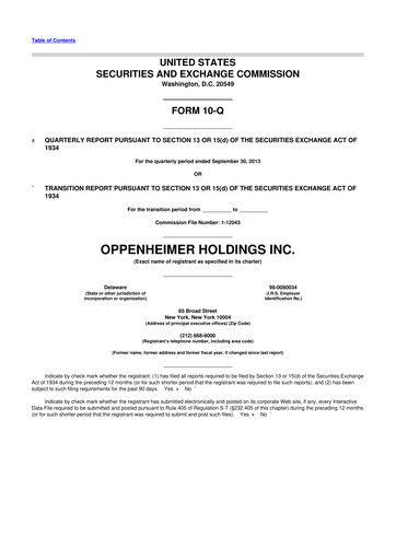 Thumbnail Oppenheimer Holdings
 10-Q Quarterly Report FY2013 