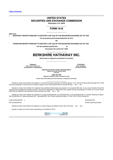 Vorschaubild Berkshire Hathaway  10-Q Quartalsbericht 2013 