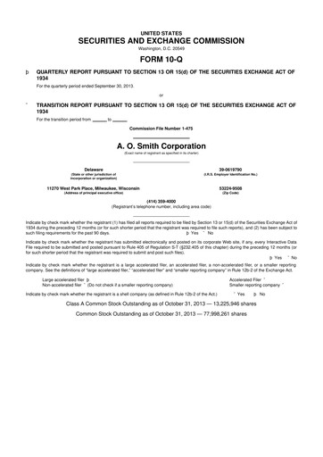 Thumbnail A. O. Smith 10-Q Quarterly Report FY2013 