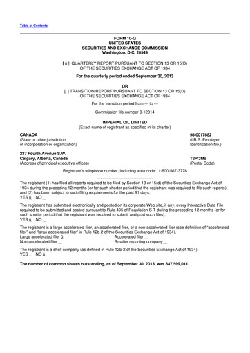 Thumbnail Imperial Oil
 10-Q Quarterly Report FY2013 