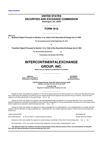 Miniature Intercontinental Exchange 10-Q Rapport trimestriel 2013 