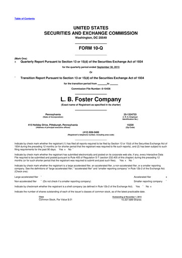 Thumbnail L.B. Foster 10-Q Quarterly Report FY2013 