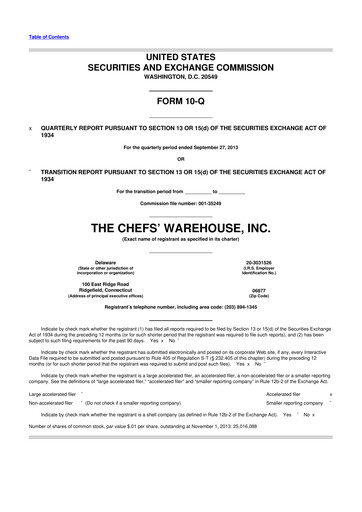 Thumbnail Chefs' Warehouse 10-Q Quarterly Report FY2013 