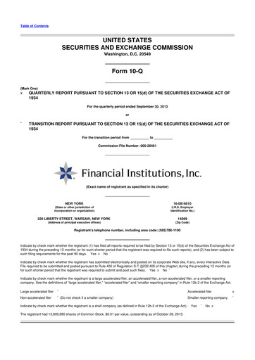 Thumbnail Financial Institutions 10-Q Quarterly Report FY2013 