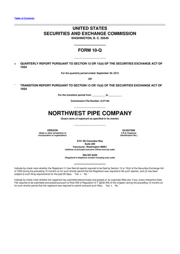 Thumbnail Northwest Pipe Company
 10-Q Quarterly Report FY2013 