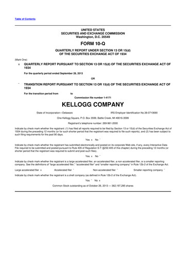 Thumbnail Kellanova 
 (Kellogg's) 10-Q Quarterly Report FY2013 