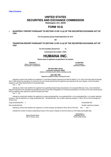 Vorschaubild Humana 10-Q Quartalsbericht 2013 